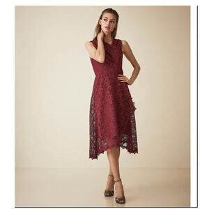 NWT Reiss Rayna Wrap Front Lace Midi Dress Burgundy Size US6 UK10